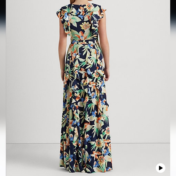 Lauren Ralph Lauren Floral Crinkled Georgette Gown in Navy Size 12 NWT'S - Picture 2 of 15